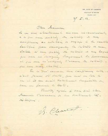 CHARCOT Jean (1867-1936) Explorateur polaire Quatre lettres autographes signées et...