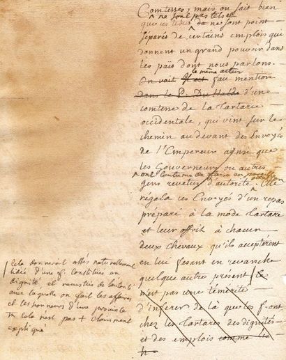 ROUSSEAU Jean-Jacques (1712-1778) Manuscrit autographe titré "De la gr(ande) Tartarie...