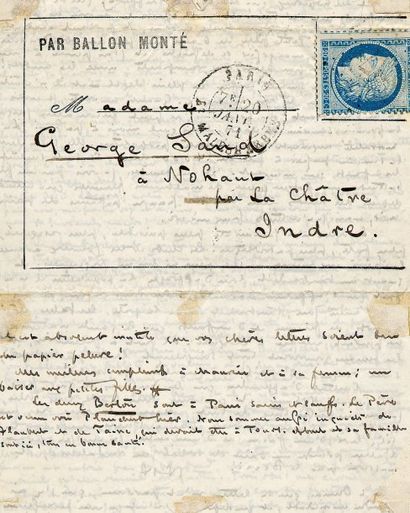 SAND George (1804-1876) - HARRISSE Louis Correspondances en Ballon Monté Deux lettres...