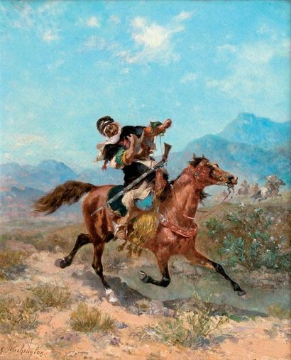 Georges WASHINGTON (1827-1910) Cavalier arabe. Huile sur toile signée en bas à gauche....