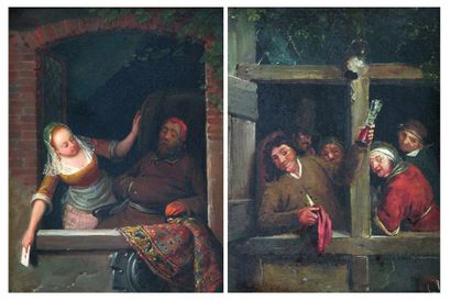 Jean-Baptiste LECOEUR (1795-1838) Le billet doux à la dérobée. et les buveurs à la...