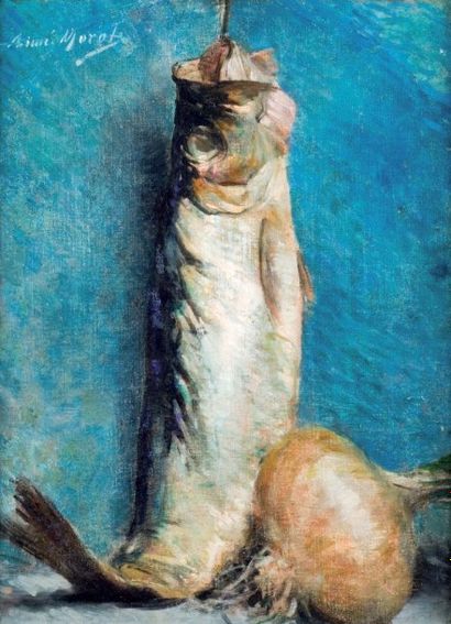 Aimé MOROT (1850-1913) Nature morte au poisson Huile sur toile signée en haut à gauche...