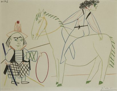 D'après Pablo PICASSO lithographie imprimée en couleurs. Signée et numérotée 3/75...