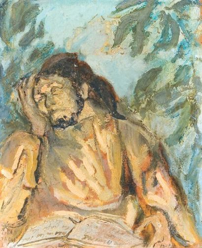 Max JACOB (1876-1944) Le Christ au jardin des oliviers Huile sur carton signé en...