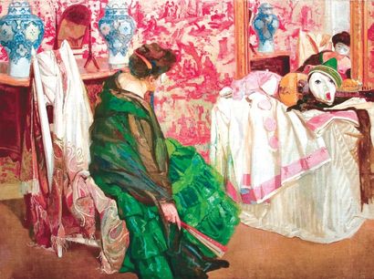 Léon CAUVY (1874-1933) Les masques
Huile sur toile signée en bas à droite
118 x 152...