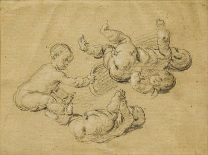 Joseph François PARROCEL (1704 - 1781) Etude d'enfants Dessin au crayon et rehauts....