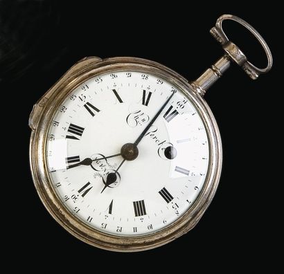 null Christian Gercke in Genève, vers 1820. Grosse montre à verge en argent avec...