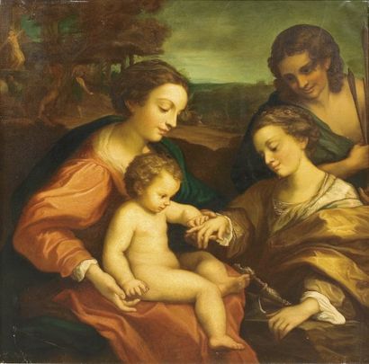 Ecole Italienne du XIXème siècle Vierge à l'enfant Huile sur toile 105 x 102 cm
