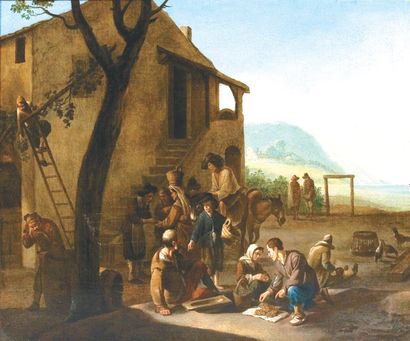 Jan MIEL (Anvers 1599 - Turin 1663) Le marchand de raisin. Toile. 45 x 56 . Provenance:...