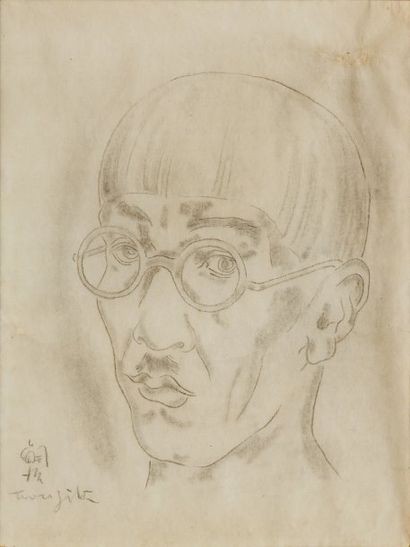 Leonard Tsuguharu FOUJITA (1886-1968) « Autoportrait » Crayon et estompe sur papier...