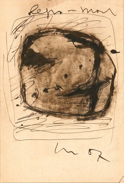 Lucio FONTANA ( 1899 - 1968 ) « Composition » Encre brune et encre de chine, daté...