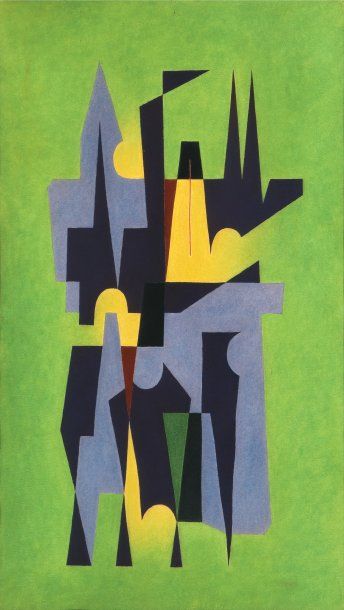 Henri NOUVEAU (1901-1959) « Composition » Gouache monogrammé en bas à droite et datée...