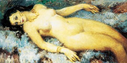 Léo FONTAN (1884-1965) L?Odalisque aux bijoux. Huile sur toile, signée en bas à gauche....