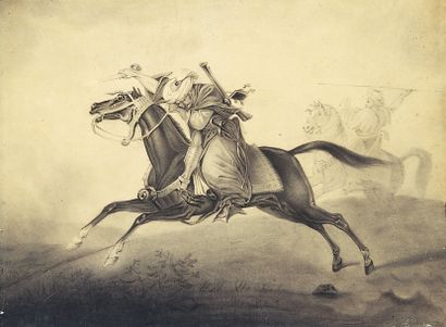 ALFRED (Début XIXesiècle) Cavalier arabe. Pierre noire et fusain, signé et daté «...