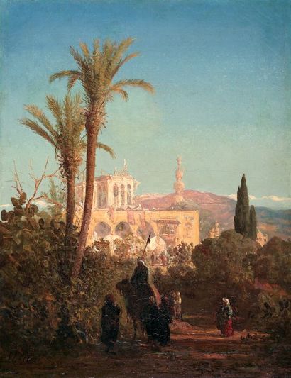 Louis LOTTIER (1815-1892) Palais sur les hauteurs de Beyrouth. Huile sur toile, signée...