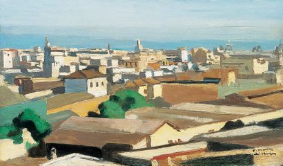 Marius de BUZON (1879-1958) « Casablanca, Novembre 1940 ». Huile sur panneau, signée...