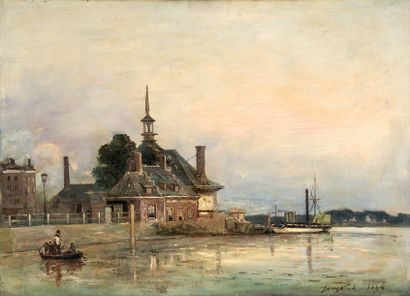 Johann Barthold JONGKIND (1819-1891) « Hoofdpoort de Rotterdam ». Huile sur toile,...