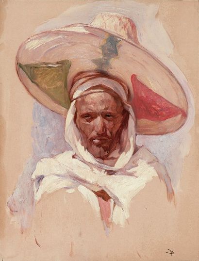 Jules VAN BIESBROECK (1873-1965) Algérien du Sud. Huile sur carton, monogrammée en...