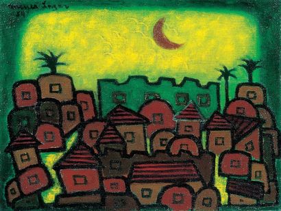 MEYER LAZAR (1923-1992) Village en Palestine. Huile sur panneau, signée en haut à...