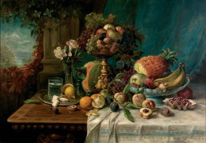 Hans ZATZKA (1859-1945) Nature-morte aux fruits, circa 1935. Huile sur toile, signée...