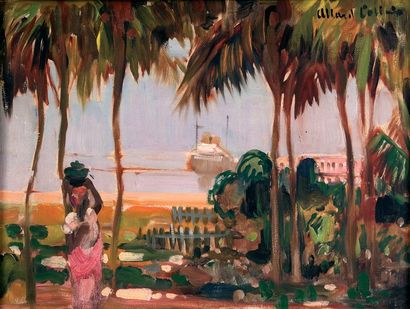 Fernand ALLARD L?OLIVIER (1883-1933) Port africain. Huile sur panneau, signée en...