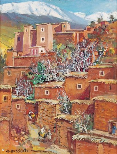 BUSSON (Marcel, né en 1919) Ruelle dans la Casbah d'Asni - Maroc.Huile sur carton...
