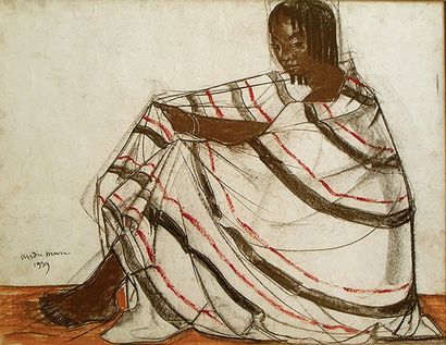 MAIRE (André) Jeune malgache.Pastel et crayon, signé et daté 1959 en bas à gauche.50...