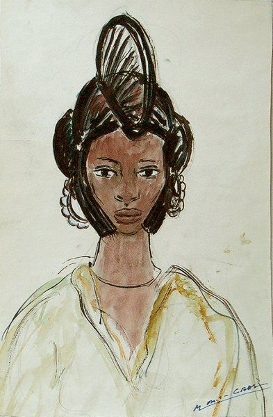 CRAS (Monique) Portrait de jeune femme du Fouta djallon.Aquarelle, signée en bas...