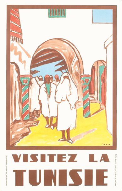 YAHIA dit Yahia TURKI (1900-1969) Visitez la Tunisie. Affiche lithographiée en couleurs...