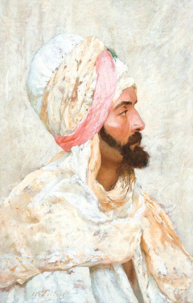 Théophile POILPOT fils (1848-1915) «Le chef arabe». Huile sur toile, signée en bas...