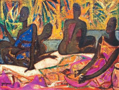 Floris JESPERS (1889-1965) Femmes africaines. Huile et gouache sur panneau, signée...