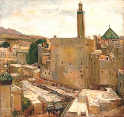 Paul Alexandre HANNAUX (1897-1954) «Les toits de Fés». Huile sur toile signée en...