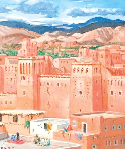 Marcel BUSSON (né en 1913) «Casbah des environs de Ouarzazate, Maroc». Huile sur...