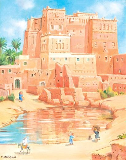 Marcel BUSSON (né en 1913) «Casbah des Goundafa, Haut Atlas, Maroc». Huile sur toile...