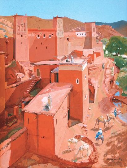 Jacques MAJORELLE (1886-1962) «La kasbah d'Anemiter». Gouache, signée et située en...