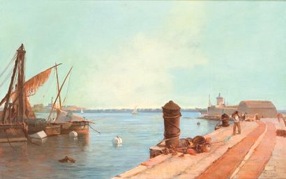 J. REYMAN (XIXe-XXesiècle) Le Port d'Alger. Huile sur toile, signée en bas à droite....