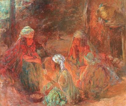 Edouard VERSCHAFFELT (1874-1955) La jeune fileuse. Huile sur toile, signée en bas...