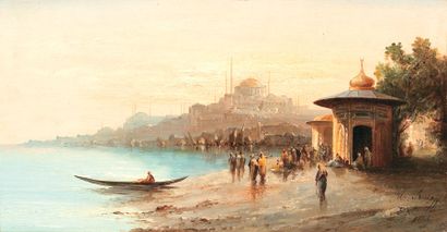 M. RUEFF Les mosquées de Constantinople. Huile sur toile, signée en bas à droite...