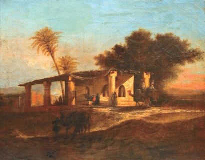 Attribué à Prosper MARILHAT (1811-1847) «Scène animée, Moyen-Orient». Huile sur toile....