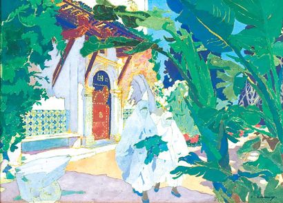 Léon CAUVY (1874-1933) Maison à Alger. Aquarelle, signée en bas à droite. 39 x 54...