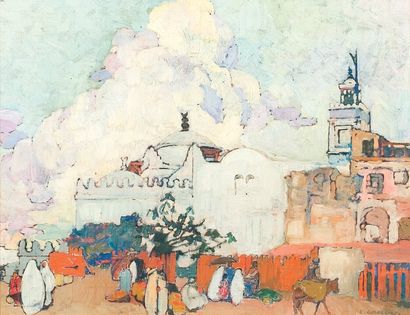 Léon CAUVY (1874-1933) Mosquée de la Pêcherie. Huile sur panneau, signée et datée...