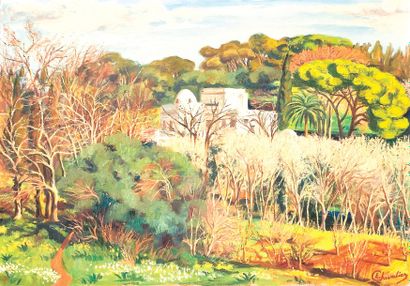 Etienne CHEVALIER (1910-1982) Jardins sur les hauteurs d'Alger. Huile sur toile,...