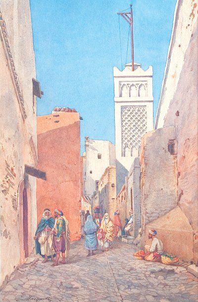 MARQUETTE (actif entre 1873 et 1906) Ruelle à Alger. Aquarelle, signée en bas à gauche....