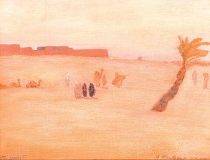 Alexandre ROUBTZOFF (1884-1949) Vue de Touggourt. Huile sur toile marouflée sur carton,...