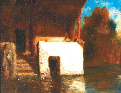 Alexandre Gabriel DECAMPS (1803-1860) Maison au bord du Bosphore. Huile sur toile,...