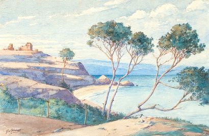 Marcel BLAIRAT (1849-?) «La pointe de Gamarth, Tunisie». Aquarelle, signée en bas...