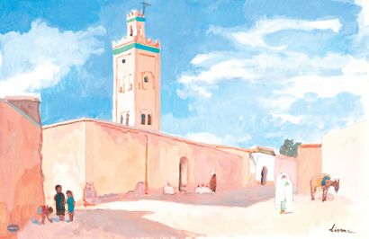 Pierre LISSAC (1878-1954) «Mosquée à El Kelaa (Maroc)». Aquarelle, signée en bas...