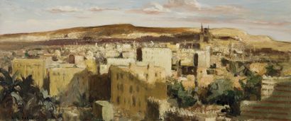 Georges SABBAGH (1887-1951) Vue du Caire : La colline du Mokattam Huile sur toile,...