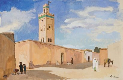 Pierre LISSAC (1878-1954) Mosquée à El Kelaa (Maroc) Aquarelle, signée en bas à droite,...