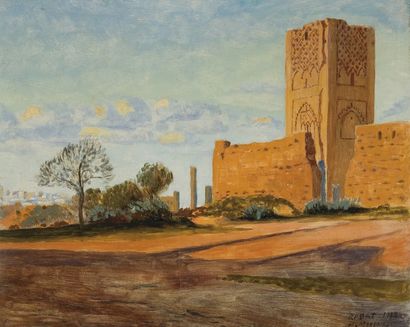 Henri MOREAU ( 1890-1956) Vue de Rabat Huile sur panneau, signée en bas à droite,...